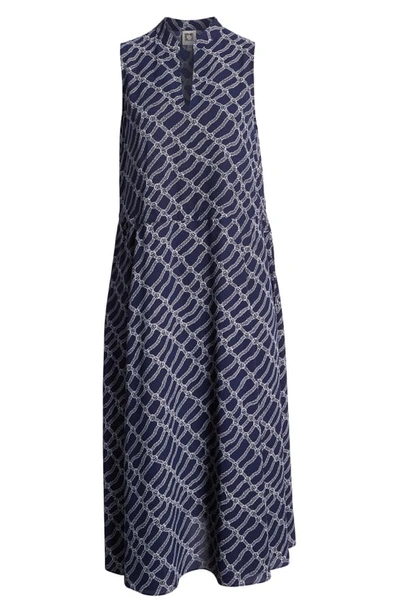 Shop Anne Klein Rope Print Drawstring Midi Dress In Eclipse/ Anne White