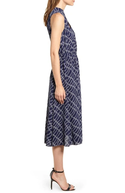 Shop Anne Klein Rope Print Drawstring Midi Dress In Eclipse/ Anne White