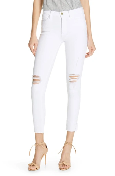 Shop Frame Le High Ripped Skinny Jeans In Blanc Transit