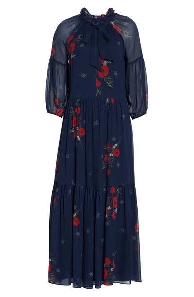 Shop Joie Saffrona Floral Silk Maxi Dress In Midnight