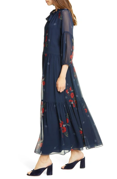 Shop Joie Saffrona Floral Silk Maxi Dress In Midnight