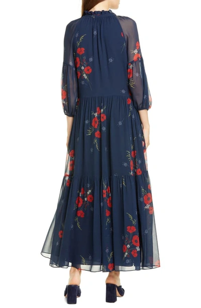 Shop Joie Saffrona Floral Silk Maxi Dress In Midnight