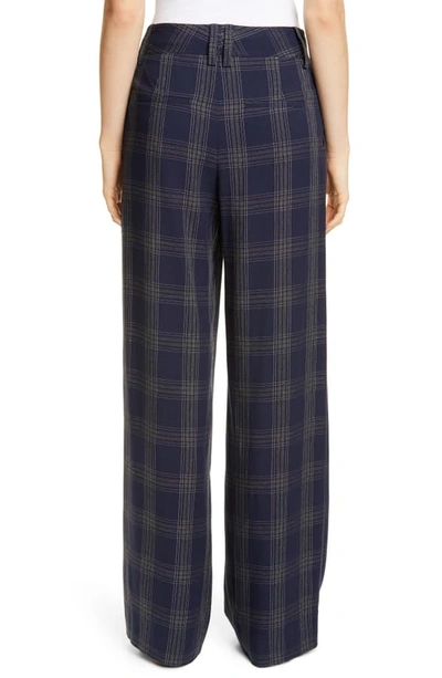 Shop Vince Plaid Wide Leg Pants In Marine