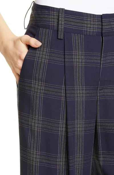 Shop Vince Plaid Wide Leg Pants In Marine