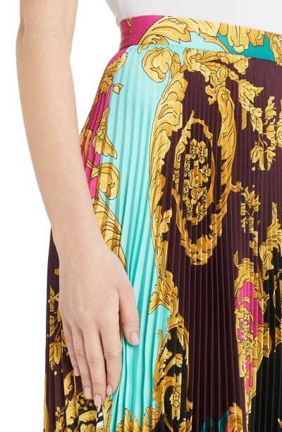 Shop Versace Colorblock Mixed Print Pleated Midi Skirt In Multi