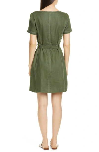 Shop Tory Burch Belted Linen Dress In Equestrian Green