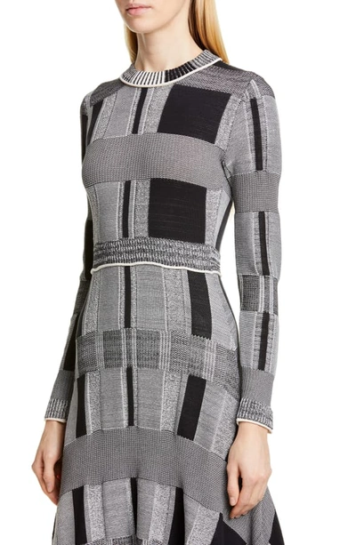 Shop Proenza Schouler Plaid Long Sleeve A-line Sweater Dress In Off White/ Black