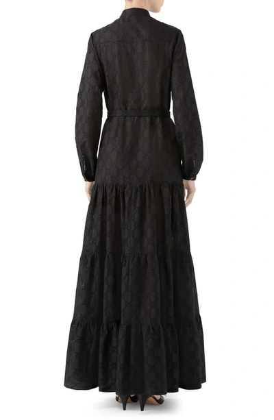 Shop Gucci Micro Gg Broderie Anglaise Long Sleeve Maxi Dress In Black