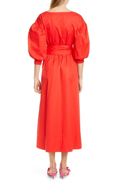 Shop Kate Spade Puff Sleeve Midi Dress In Zinnia Red