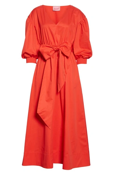 Shop Kate Spade Puff Sleeve Midi Dress In Zinnia Red