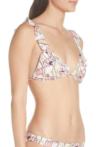 Shop Tory Burch Floral Print Ruffle Bikini Top In Pink Poppies Bloom