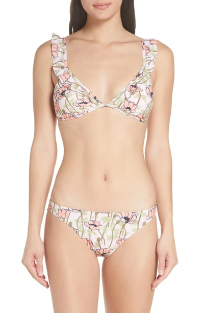Shop Tory Burch Floral Print Ruffle Bikini Top In Pink Poppies Bloom