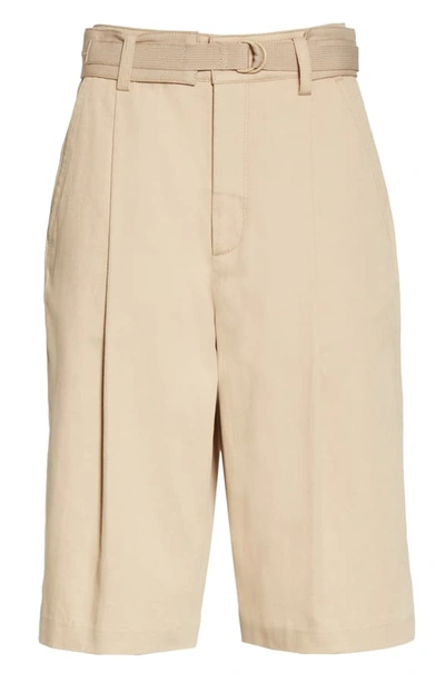 Shop Vince Belted Stretch Cotton & Linen Blend Shorts In Latte