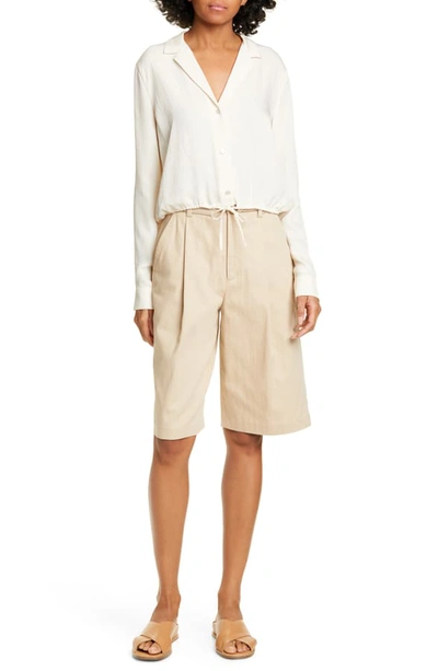 Shop Vince Belted Stretch Cotton & Linen Blend Shorts In Latte