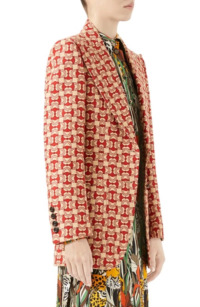 Shop Gucci Horsebit Jacquard Blazer In Cream/ Bordeaux