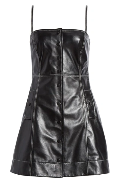 Shop Ganni Lambskin Leather Minidress In Black