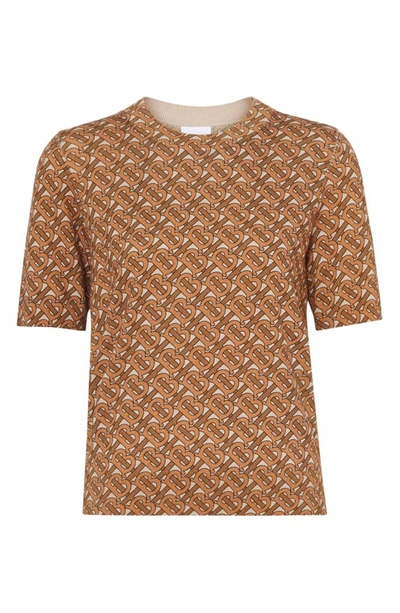 Shop Burberry Logo Short Sleeve Merino Wool Sweater In Beige