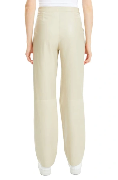 Shop Theory Leather Pants In Pale Stone