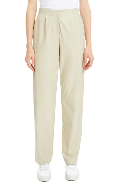 Shop Theory Leather Pants In Pale Stone