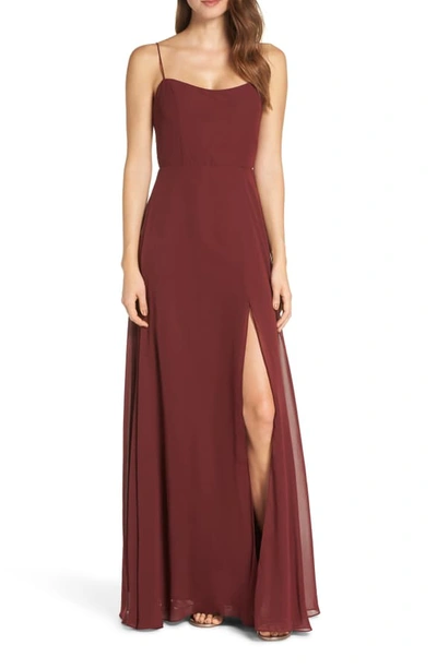 Jenny Yoo Kiara Bow Back Chiffon Evening Dress In Hibiscus ModeSens