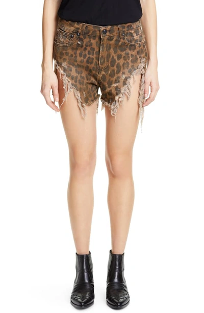 Shop R13 Leopard Print Shredded Slouch Denim Shorts