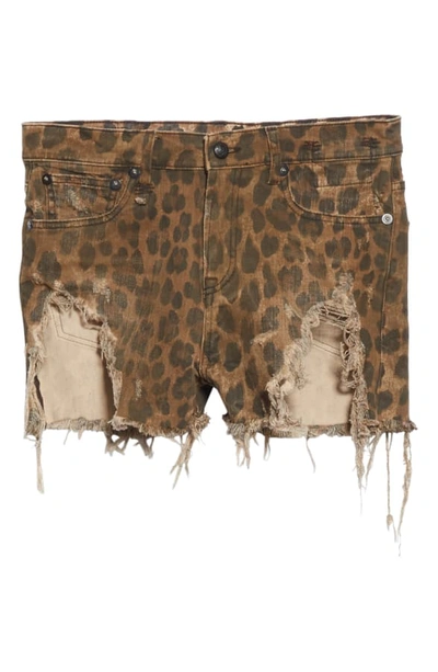 Shop R13 Leopard Print Shredded Slouch Denim Shorts