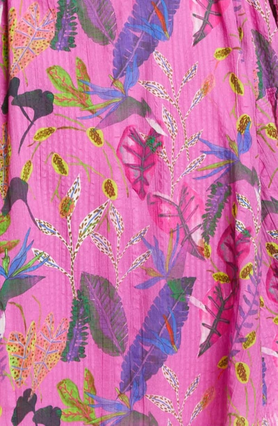 Shop Tanya Taylor Sylvia Floral Tie Waist Cotton Dress In Jungle Leaves Purple