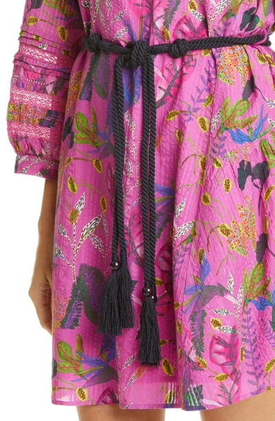 Shop Tanya Taylor Sylvia Floral Tie Waist Cotton Dress In Jungle Leaves Purple