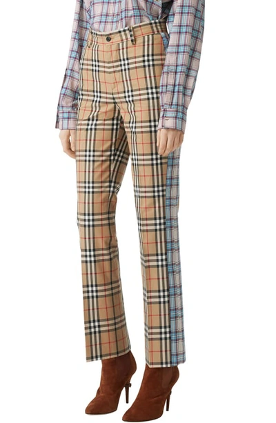 Shop Burberry Dana Archive Check Print Cotton Pants In Archive Beige