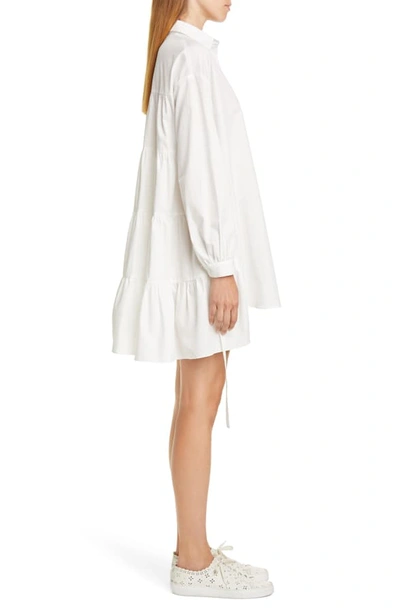 Shop Sandy Liang Ums Tiered Long Sleeve Shirtdress In White