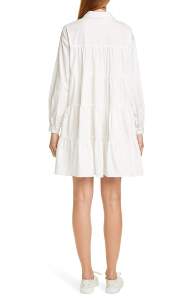 Shop Sandy Liang Ums Tiered Long Sleeve Shirtdress In White