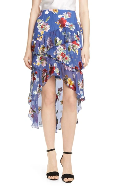 Shop Alice And Olivia Mariel High/low Chiffon Skirt In Colorful Bouquet Riviera