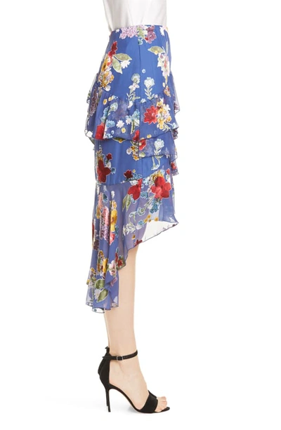 Shop Alice And Olivia Mariel High/low Chiffon Skirt In Colorful Bouquet Riviera