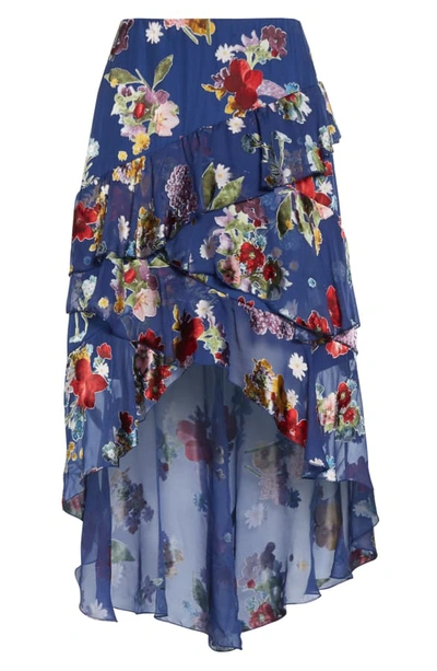 Shop Alice And Olivia Mariel High/low Chiffon Skirt In Colorful Bouquet Riviera