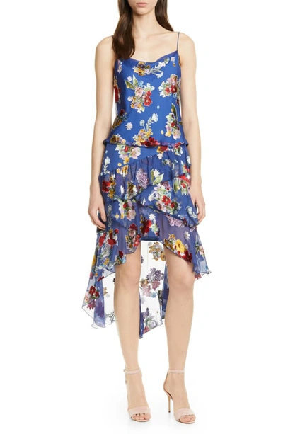 Shop Alice And Olivia Mariel High/low Chiffon Skirt In Colorful Bouquet Riviera