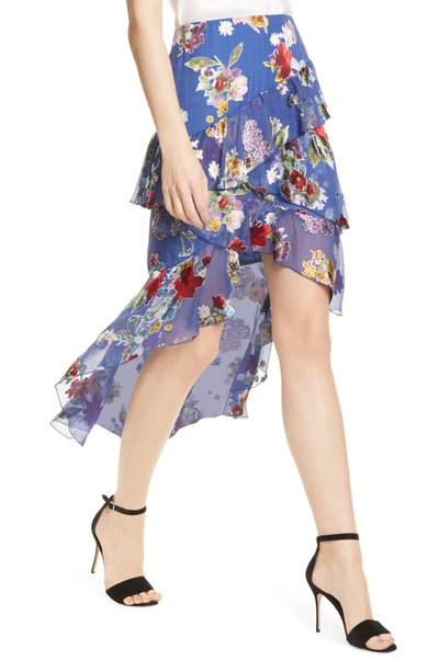 Shop Alice And Olivia Mariel High/low Chiffon Skirt In Colorful Bouquet Riviera