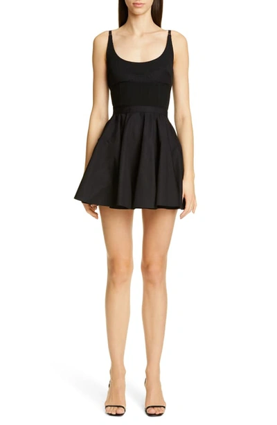 Alexander Wang Rib Knit-trimmed Cotton-poplin Mini Dress In Black