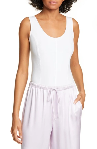 Shop Vince Seamed Scoop Neck Tank Bodysuit In Optic White