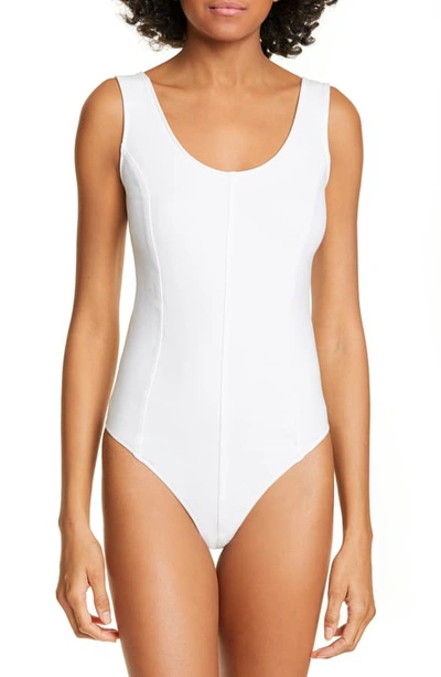 Shop Vince Seamed Scoop Neck Tank Bodysuit In Optic White