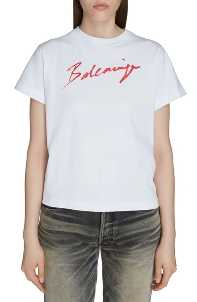 Shop Balenciaga Lipstick Logo Tee In White/ Red