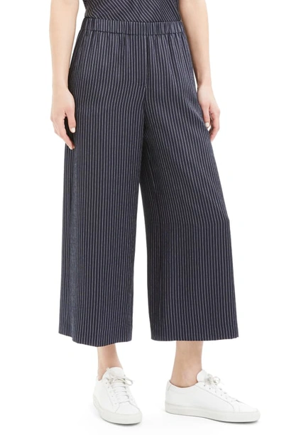 Shop Theory Raoka Stripe Wide Leg Crop Silk Pants In Deep Navy Multi