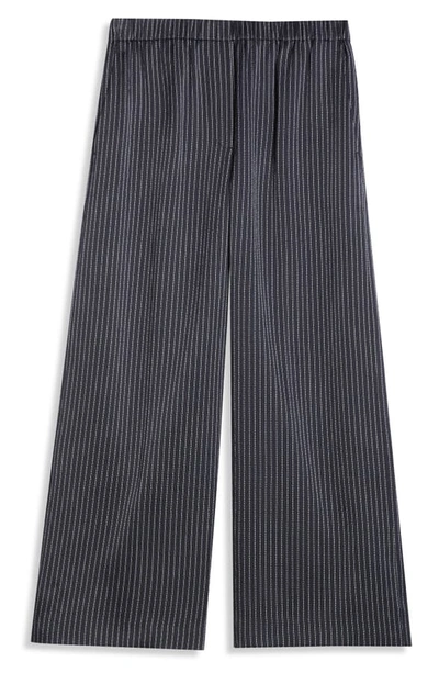 Shop Theory Raoka Stripe Wide Leg Crop Silk Pants In Deep Navy Multi