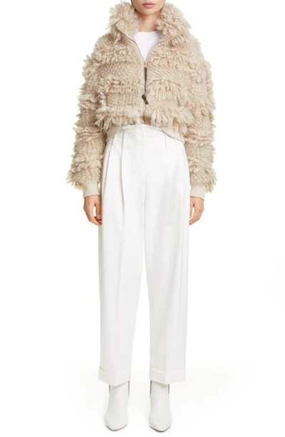 Shop Brunello Cucinelli High Pleated Waist Cuffed Ankle Pants In White