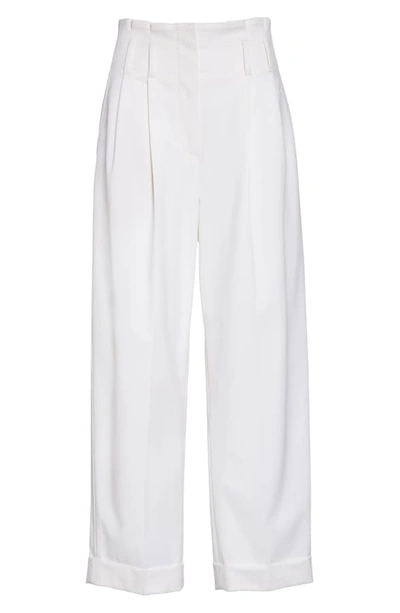 Shop Brunello Cucinelli High Pleated Waist Cuffed Ankle Pants In White