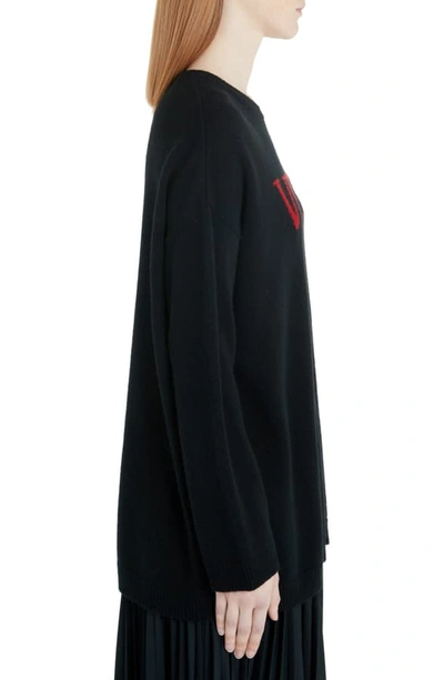 Shop Valentino Vltn Logo Wool & Cashmere Sweater In 0nr-black/ Red