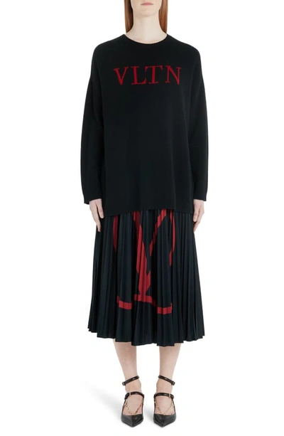 Shop Valentino Vltn Logo Wool & Cashmere Sweater In 0nr-black/ Red
