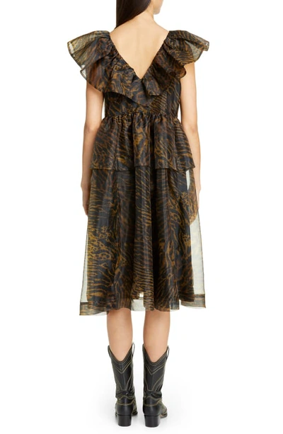 Shop Ganni Tiger Print Organza Midi Dress