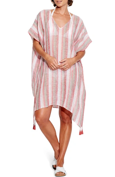 Shop Seafolly Vertical Stripe Caftan Cover-up Dress In Spice Stripe