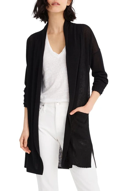 Shop Jcrew Open Linen Blend Cardigan Sweater In Black