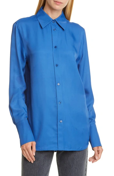 Shop Helmut Lang Point Collar Longline Shirt In Cobalt